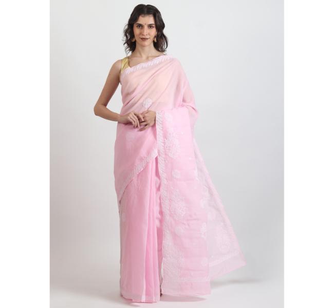 The Weavers Shop By Raavi Pure Cotton Indian Wear Hand Embroidery Chikankari Work Saree